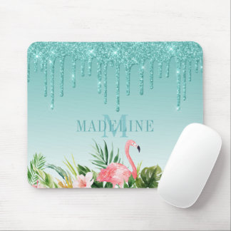 Tapis De Souris Aquarelle Tropical Floral Turquoise Parties scinti