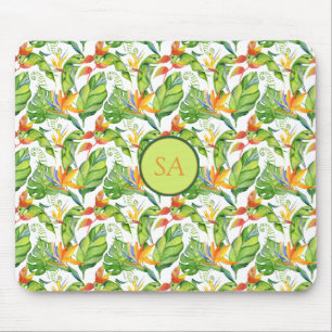 Tapis De Souris Aquarelle Tropical Monstera Feuilles Monogramme
