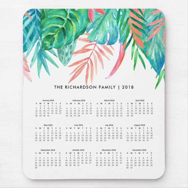 Tapis De Souris Aquarelle Tropical tendance | Calendrier 2018 (Devant)