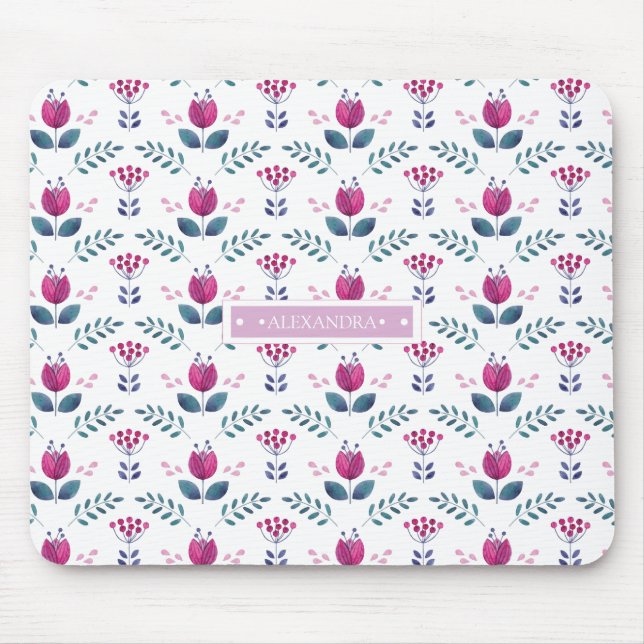 Tapis De Souris Aquarelle Tulipe rose (Devant)