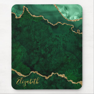 Tapis De Souris Aquarelle Vert Marbre Or Géode Agate