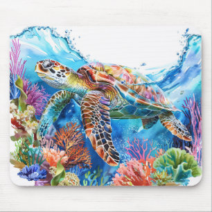Tapis De Souris Aquarelle Vibrante Tortue marine