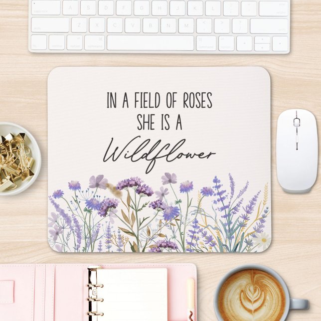 Tapis De Souris Aquarelle violet Fleur sauvage Jardin Nature Citat (In situ office desk)