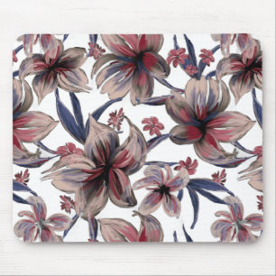 Tapis De Souris Aquarelles Crimson Floral sur blanc