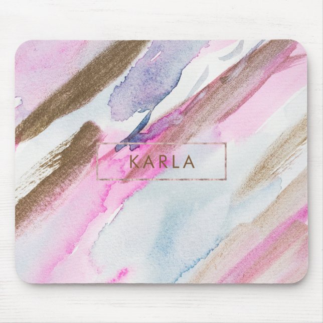 Tapis De Souris Aquarelles Pastel Modernes Couleurs Fleurs (Devant)