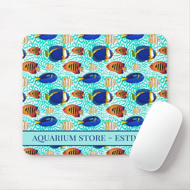 Tapis De Souris Aquarium Tropical Bleu et Orange Poisson Motif (Avec souris)