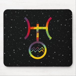Tapis De Souris Aquarius Uranus Symbole planétaire Tie Dye étoilé