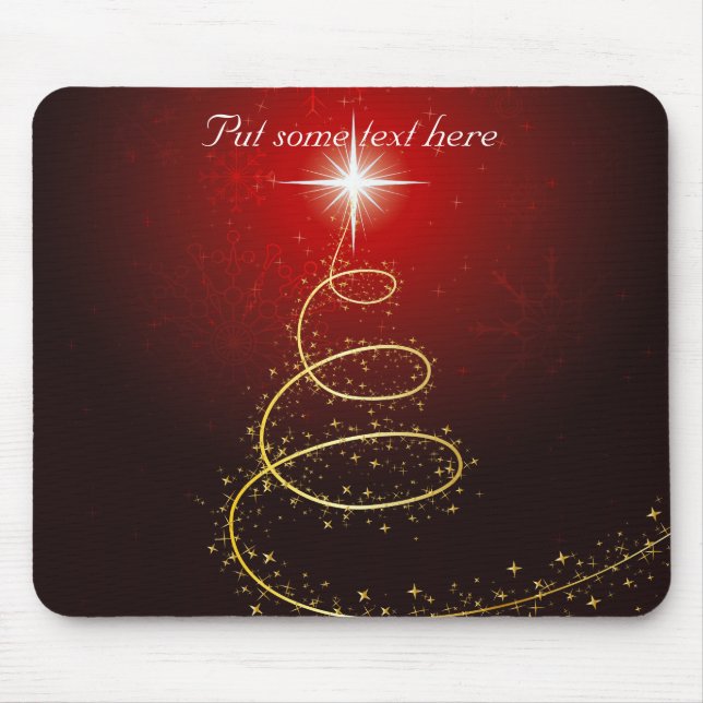 Tapis De Souris Arbre Abstrait de Noël doré sur rouge vif (Devant)