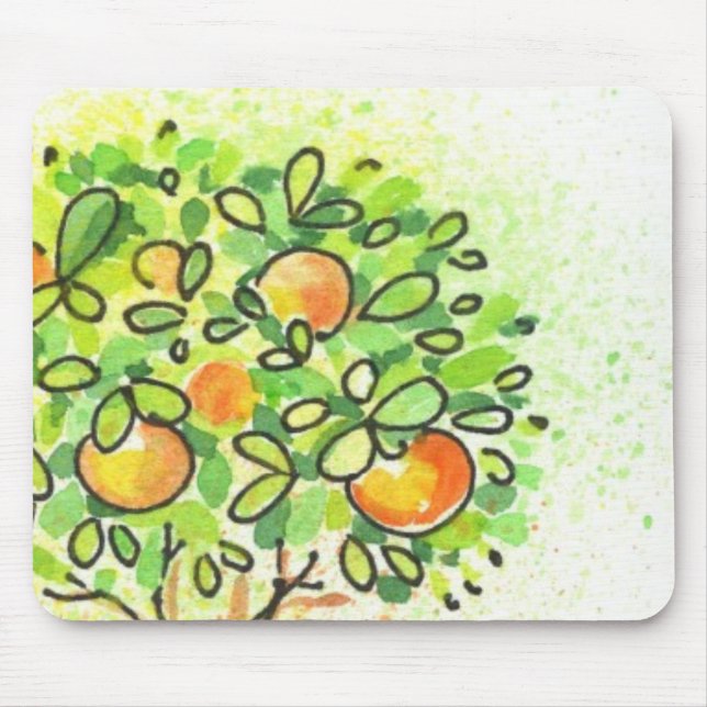 Tapis De Souris Arbre d'agrume peint d'aquarelle dans le pot (Devant)