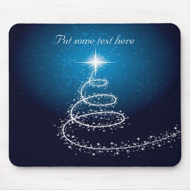 Tapis De Souris Arbre de Noël blanc Abstrait sur bleu brillant (Devant)