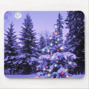 Tapis De Souris Arbre de Noël dans la forêt