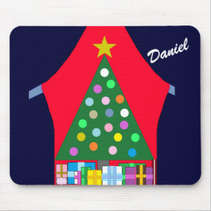 Tapis De Souris Arbre de Noël vert et Draps bleus :