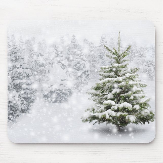Tapis De Souris Arbre de sapin dans la neige épaisse (Devant)