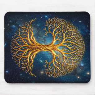 Tapis De Souris Arbre de Vie Mystique Bleu Cosmique Bioluminescent
