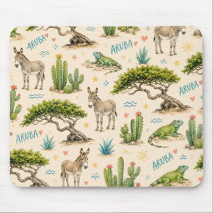 Tapis De Souris Arbre divi d'Aruba, âne, iguane, cactus