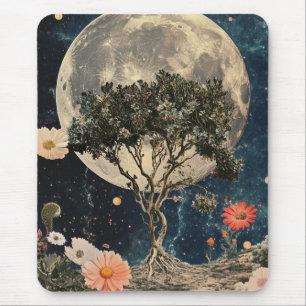 Tapis De Souris Arbre et fleurs de la lune