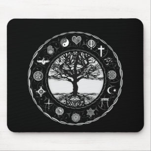 Tapis De Souris Arbre noir et blanc de religions du monde