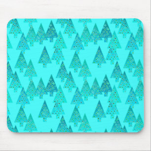 Tapis De Souris Arbres de Noël à fleurs modernes - aqua & paon