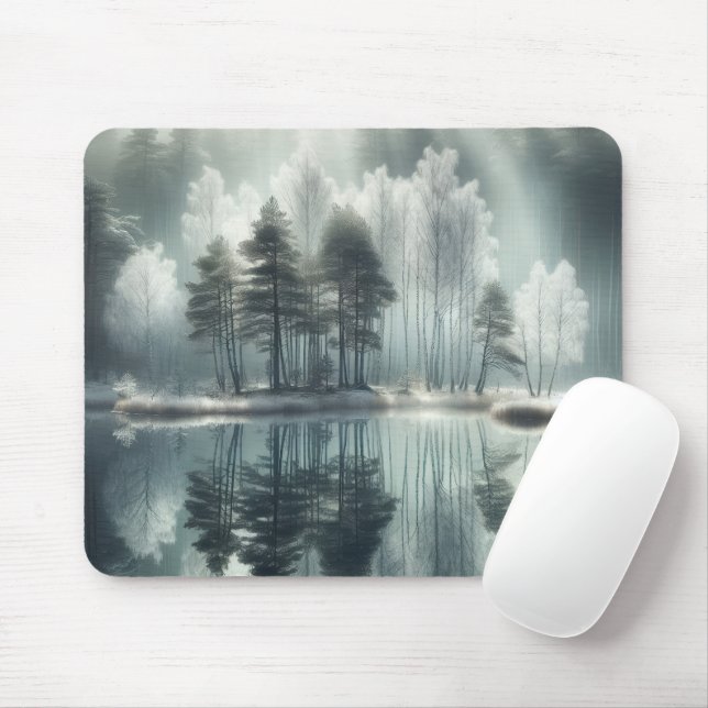 Tapis De Souris Arbres D'Hiver Avec Réflexion Du Lac (Avec souris)