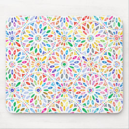 Tapis De Souris Arc en ciel Encerclé Motif de fleurs Boho