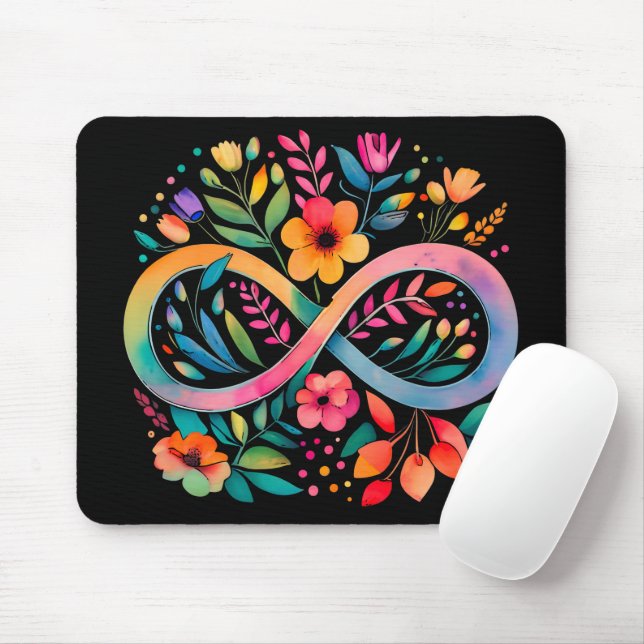 Tapis De Souris Arc-en-ciel Infinité Aquarelle Fleurs Autisme (Avec souris)