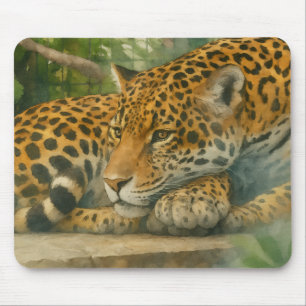 Tapis De Souris Ardoise dorée - Leopard reposant en feuillage