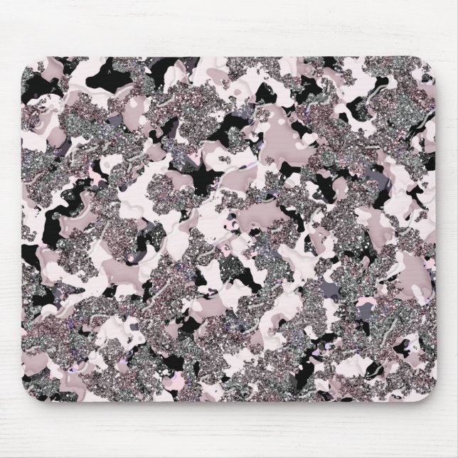 Tapis De Souris Argent rose et noir de beauté déversé Glam brillan (Devant)