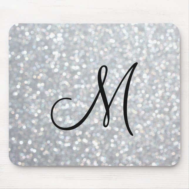 Tapis de souris argenté scintillant de monogramme (Devant)