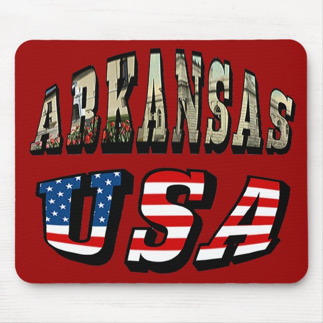 Tapis De Souris Arkansas Picture et USA Flag Text (Devant)