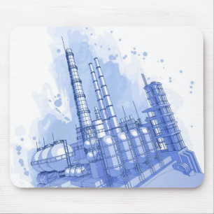 Tapis De Souris Arrière - plan d'usine chimique et d'aquarelle