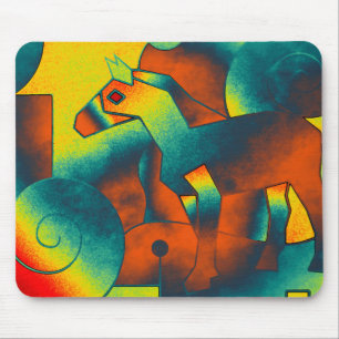 Tapis De Souris ART Abstrait - A HORSE - bleu rouge jaune