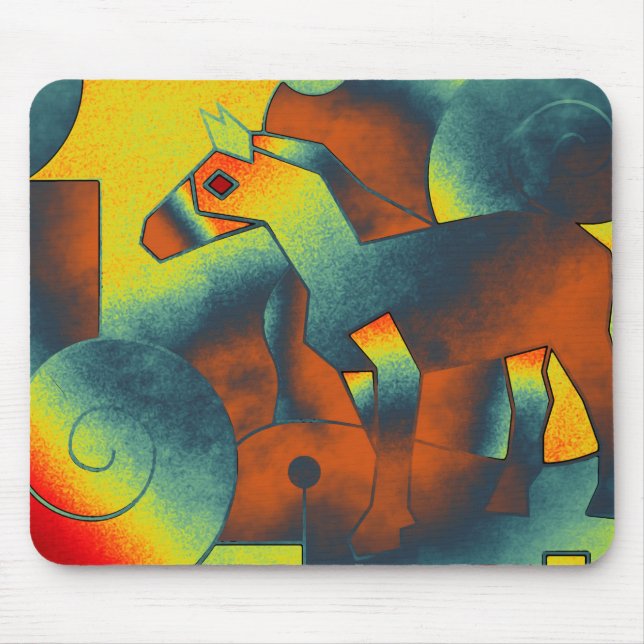 Tapis De Souris ART Abstrait - A HORSE - bleu rouge jaune (Devant)