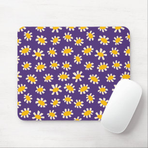 Tapis De Souris Art Abstrait des fleurs blanches et jaunes