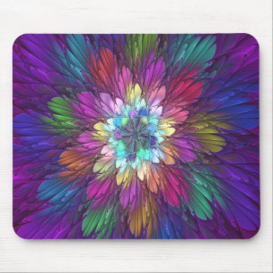 Tapis De Souris Art abstrait fractal de fleurs psychédéliques colo
