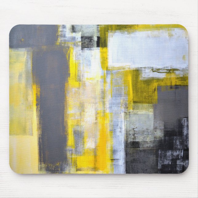 Tapis De Souris Art abstrait gris et jaune "occupé et occupé" (Devant)