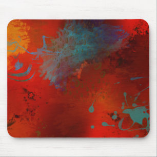 Tapis De Souris Art abstrait numérique grunge rouge, aqua et or