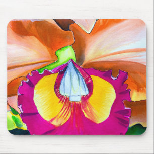 Tapis De Souris Art aquarelle de fleurs d'orchidées colorées