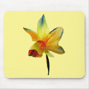 Tapis De Souris Art aquarelle de jonquille jaune Fleur de printemp