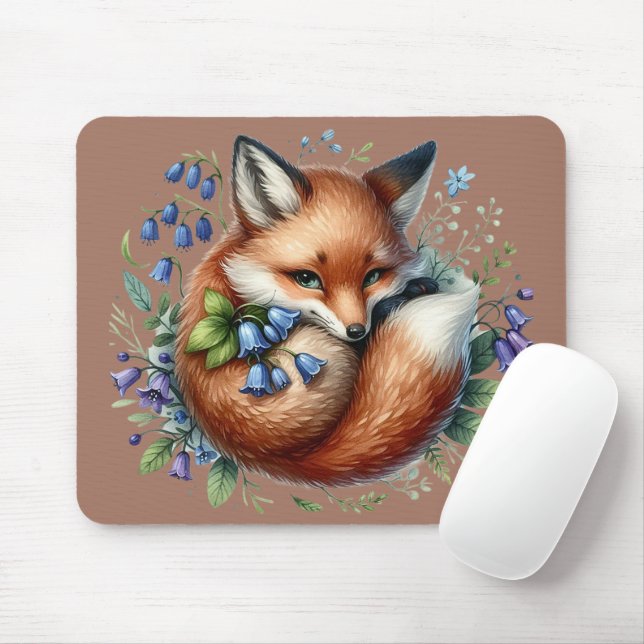 Tapis De Souris Art botanique du renard floral (Avec souris)