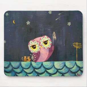 Tapis De Souris Art de hibou - attrapez une étoile filante