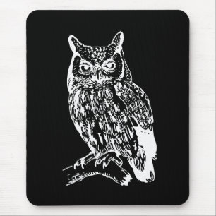 Tapis De Souris Art de hibou noir et blanc