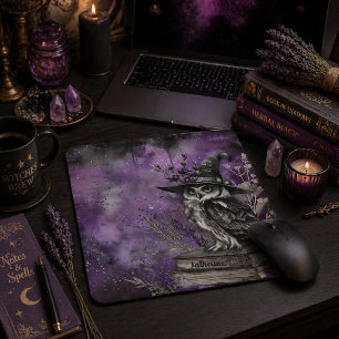 Tapis De Souris Art de la Chouette Sorcière Violette Mystique avec