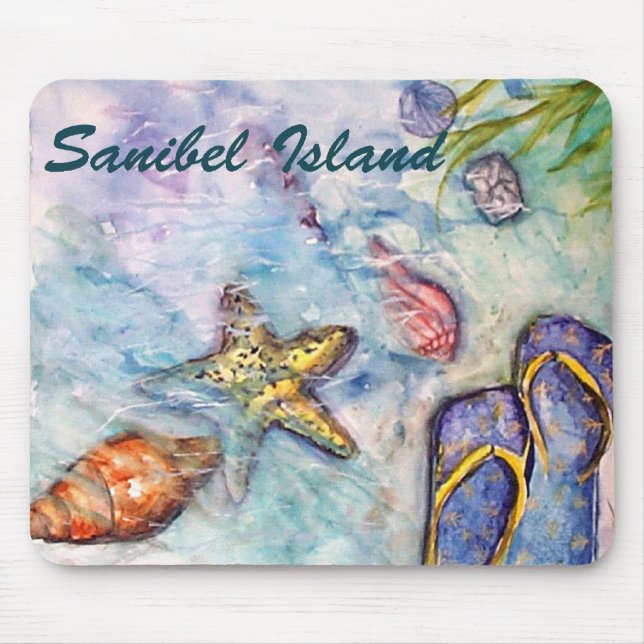 Tapis De Souris Art de la Floride d'aquarelle d'île de Sanibel (Devant)