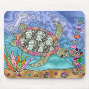 Tapis De Souris Art de tortue marine hippocampe psychédélique