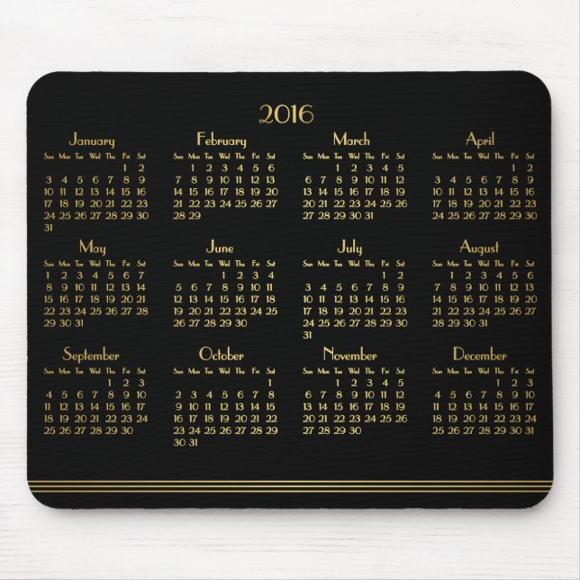 Tapis De Souris Art Déco Black Gold Calendrier annuel 2016 Mousepa (Devant)