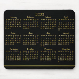Tapis De Souris Art Déco Black Gold Calendrier Annuel 2023