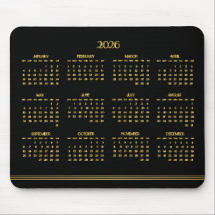 Tapis De Souris Art Déco Black Gold Calendrier Annuel 2026