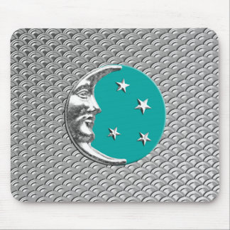 Tapis De Souris Art Déco Lune et étoiles - Turquoise & Silver