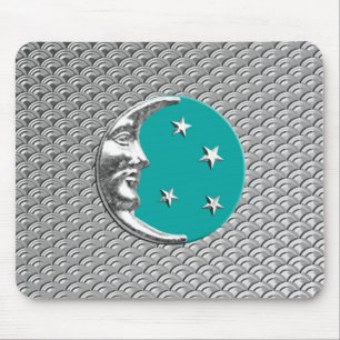 Tapis De Souris Art Deco Moon and stars - Turquoise & Silver