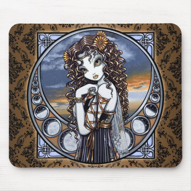 Tapis De Souris Art féerique Mousepad de lune gothique de fleur de (Devant)